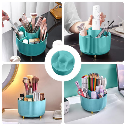 Diesisa Makeup Brush Holder Organizer,360° Rotating Makeup Brush Organizer,5 Slot Make up Brushes Cup for Cosmetics, Nail Polish, Art Supply, Bathroom Vanity Desktop Organizer - White