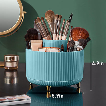 Diesisa Makeup Brush Holder Organizer,360° Rotating Makeup Brush Organizer,5 Slot Make up Brushes Cup for Cosmetics, Nail Polish, Art Supply, Bathroom Vanity Desktop Organizer - White