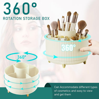 Diesisa Makeup Brush Holder Organizer,360° Rotating Makeup Brush Organizer,5 Slot Make up Brushes Cup for Cosmetics, Nail Polish, Art Supply, Bathroom Vanity Desktop Organizer - White