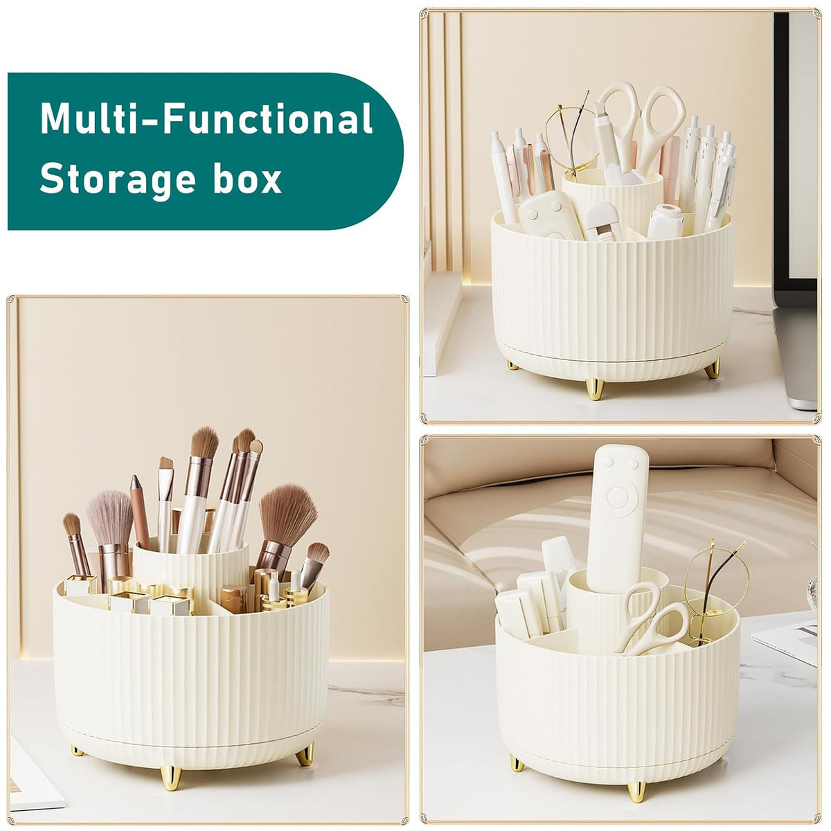 Diesisa Makeup Brush Holder Organizer,360° Rotating Makeup Brush Organizer,5 Slot Make up Brushes Cup for Cosmetics, Nail Polish, Art Supply, Bathroom Vanity Desktop Organizer - White