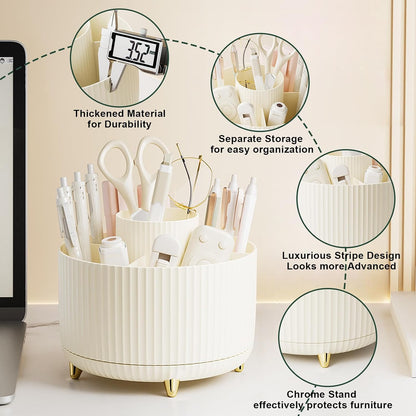 Diesisa Makeup Brush Holder Organizer,360° Rotating Makeup Brush Organizer,5 Slot Make up Brushes Cup for Cosmetics, Nail Polish, Art Supply, Bathroom Vanity Desktop Organizer - White