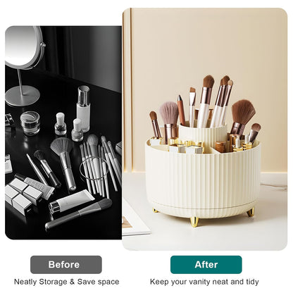 Diesisa Makeup Brush Holder Organizer,360° Rotating Makeup Brush Organizer,5 Slot Make up Brushes Cup for Cosmetics, Nail Polish, Art Supply, Bathroom Vanity Desktop Organizer - White