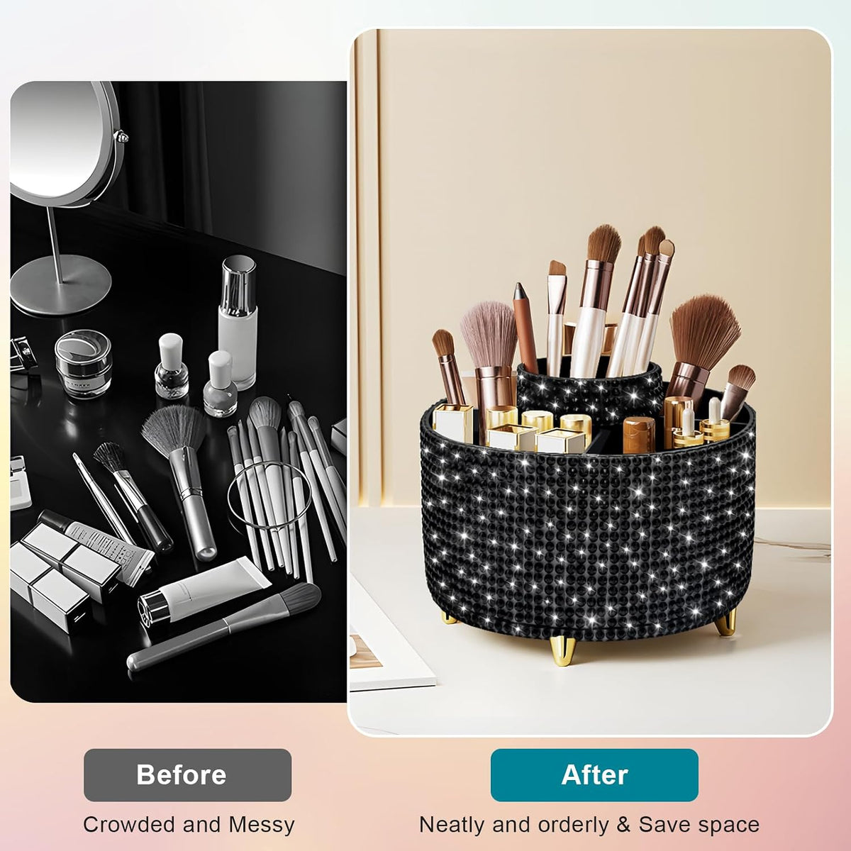 Diesisa Makeup Brush Holder Organizer,360° Rotating Makeup Brush Organizer,5 Slot Make up Brushes Cup for Cosmetics, Nail Polish, Art Supply, Bathroom Vanity Desktop Organizer - White