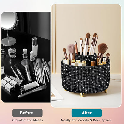 Diesisa Makeup Brush Holder Organizer,360° Rotating Makeup Brush Organizer,5 Slot Make up Brushes Cup for Cosmetics, Nail Polish, Art Supply, Bathroom Vanity Desktop Organizer - White