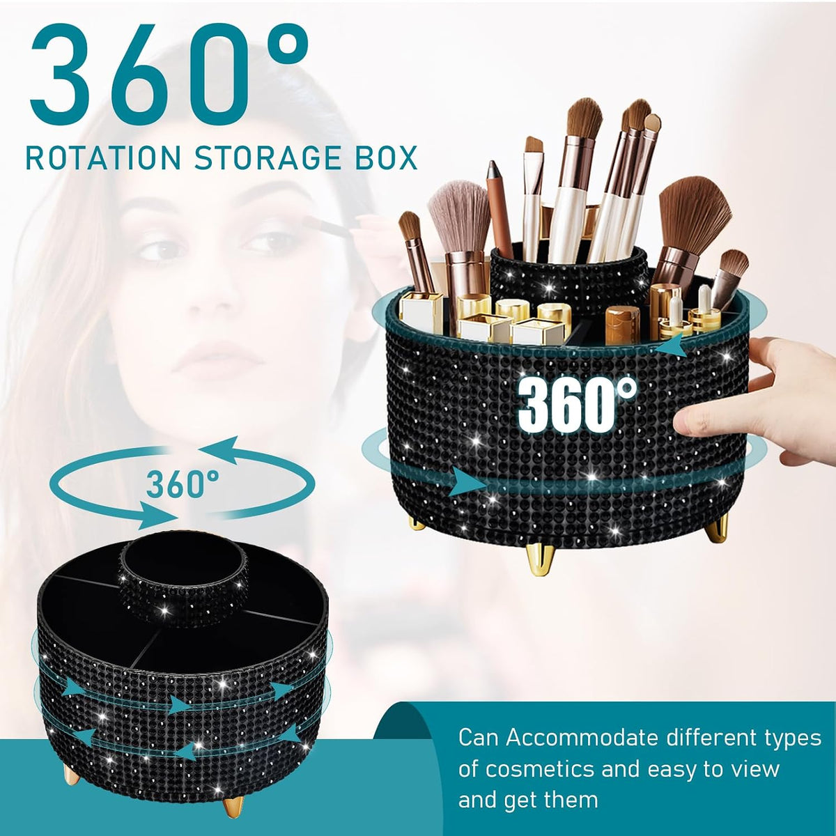 Diesisa Makeup Brush Holder Organizer,360° Rotating Makeup Brush Organizer,5 Slot Make up Brushes Cup for Cosmetics, Nail Polish, Art Supply, Bathroom Vanity Desktop Organizer - White
