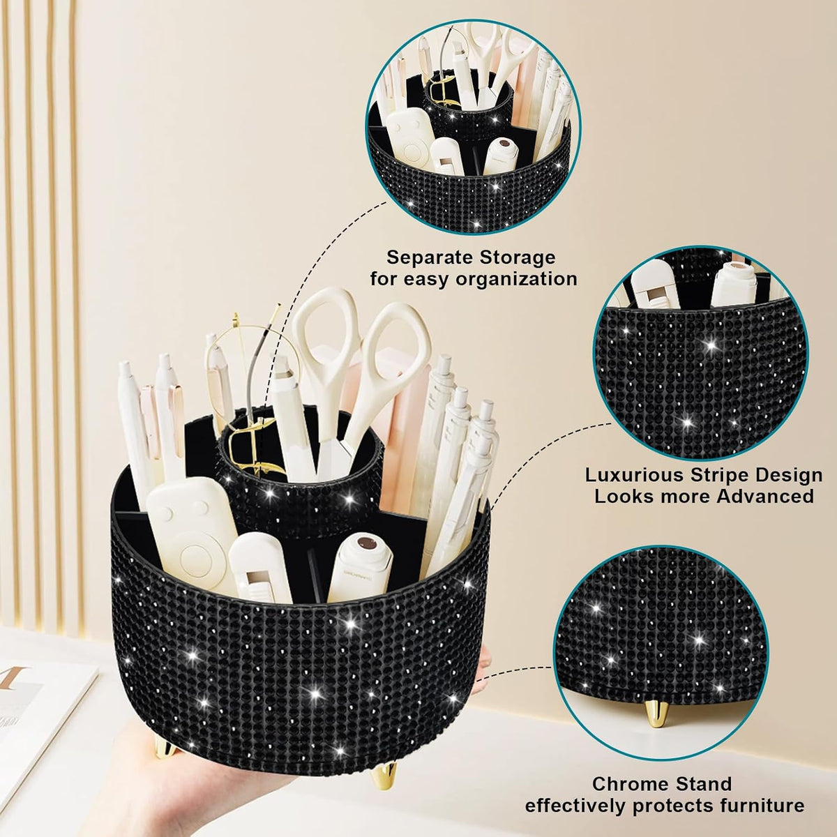 Diesisa Makeup Brush Holder Organizer,360° Rotating Makeup Brush Organizer,5 Slot Make up Brushes Cup for Cosmetics, Nail Polish, Art Supply, Bathroom Vanity Desktop Organizer - White