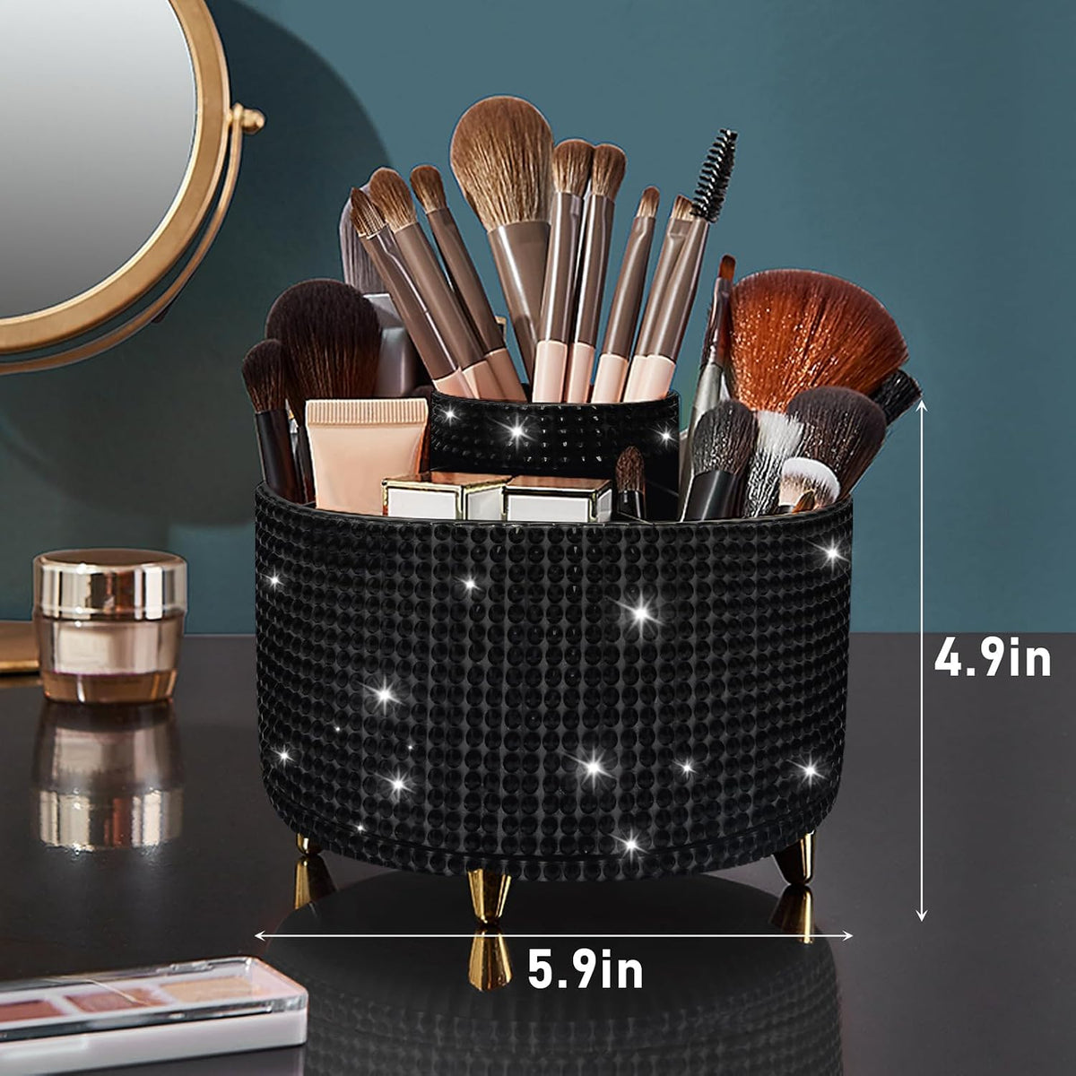 Diesisa Makeup Brush Holder Organizer,360° Rotating Makeup Brush Organizer,5 Slot Make up Brushes Cup for Cosmetics, Nail Polish, Art Supply, Bathroom Vanity Desktop Organizer - White