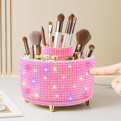 Diesisa Makeup Brush Holder Organizer,360° Rotating Makeup Brush Organizer,5 Slot Make up Brushes Cup for Cosmetics, Nail Polish, Art Supply, Bathroom Vanity Desktop Organizer - White