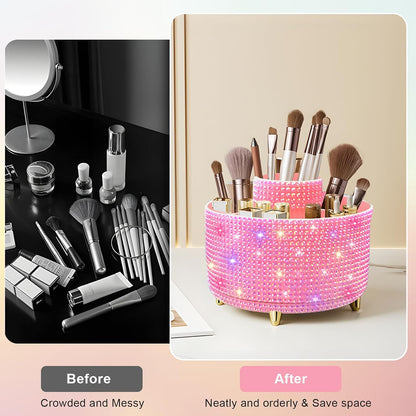 Diesisa Makeup Brush Holder Organizer,360° Rotating Makeup Brush Organizer,5 Slot Make up Brushes Cup for Cosmetics, Nail Polish, Art Supply, Bathroom Vanity Desktop Organizer - White