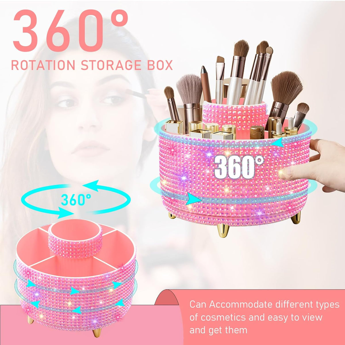 Diesisa Makeup Brush Holder Organizer,360° Rotating Makeup Brush Organizer,5 Slot Make up Brushes Cup for Cosmetics, Nail Polish, Art Supply, Bathroom Vanity Desktop Organizer - White