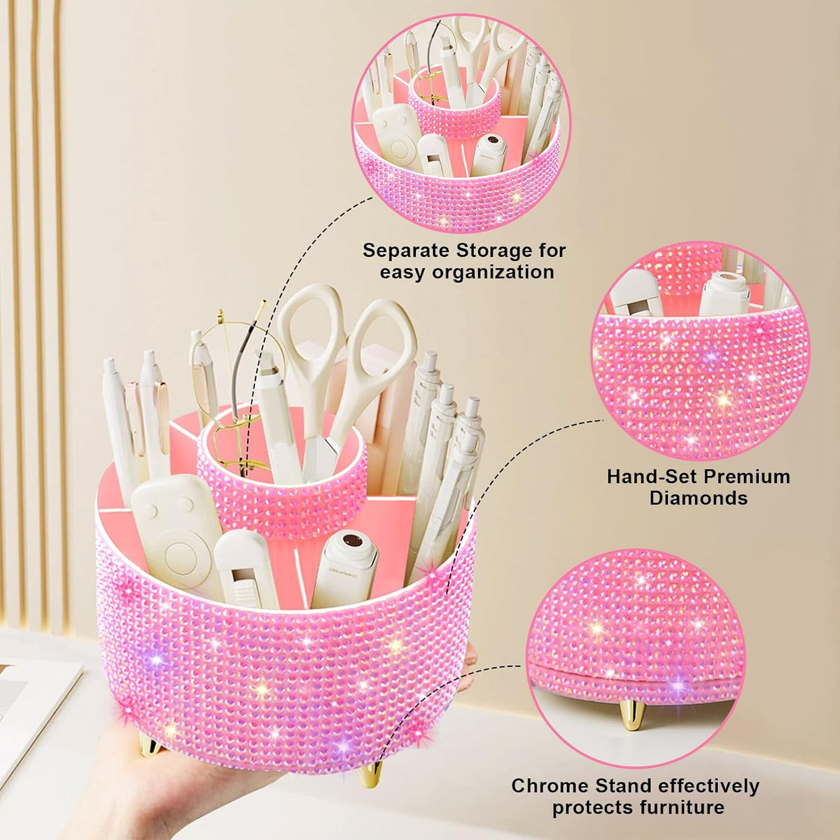 Diesisa Makeup Brush Holder Organizer,360° Rotating Makeup Brush Organizer,5 Slot Make up Brushes Cup for Cosmetics, Nail Polish, Art Supply, Bathroom Vanity Desktop Organizer - White
