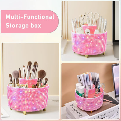 Diesisa Makeup Brush Holder Organizer,360° Rotating Makeup Brush Organizer,5 Slot Make up Brushes Cup for Cosmetics, Nail Polish, Art Supply, Bathroom Vanity Desktop Organizer - White