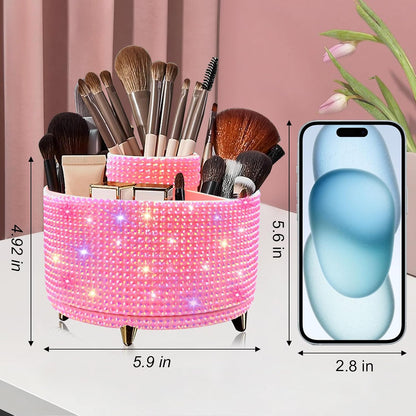 Diesisa Makeup Brush Holder Organizer,360° Rotating Makeup Brush Organizer,5 Slot Make up Brushes Cup for Cosmetics, Nail Polish, Art Supply, Bathroom Vanity Desktop Organizer - White