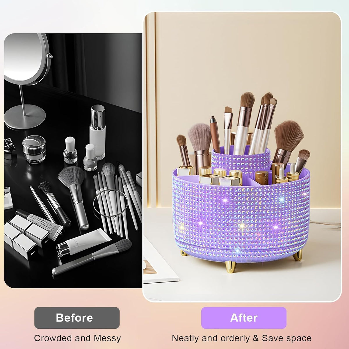 Diesisa Makeup Brush Holder Organizer,360° Rotating Makeup Brush Organizer,5 Slot Make up Brushes Cup for Cosmetics, Nail Polish, Art Supply, Bathroom Vanity Desktop Organizer - White