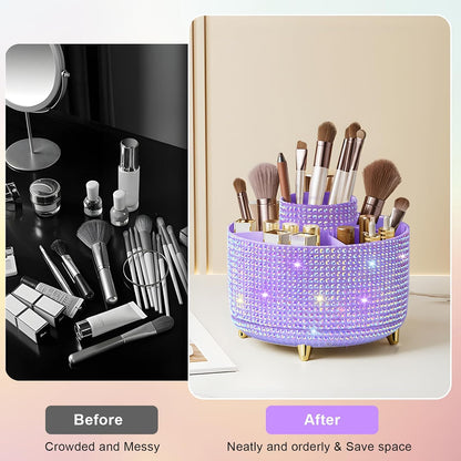 Diesisa Makeup Brush Holder Organizer,360° Rotating Makeup Brush Organizer,5 Slot Make up Brushes Cup for Cosmetics, Nail Polish, Art Supply, Bathroom Vanity Desktop Organizer - White