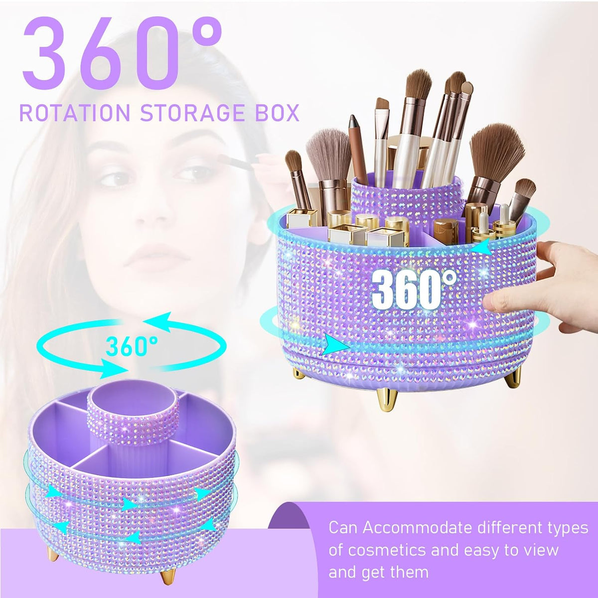 Diesisa Makeup Brush Holder Organizer,360° Rotating Makeup Brush Organizer,5 Slot Make up Brushes Cup for Cosmetics, Nail Polish, Art Supply, Bathroom Vanity Desktop Organizer - White