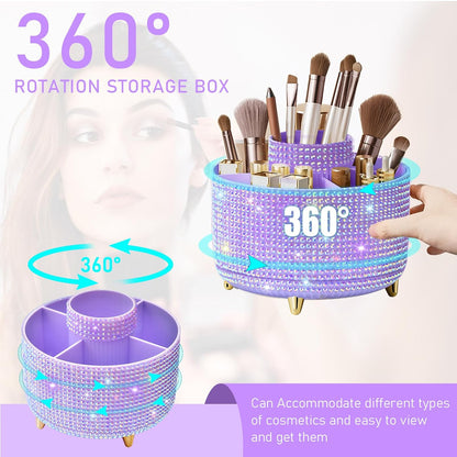 Diesisa Makeup Brush Holder Organizer,360° Rotating Makeup Brush Organizer,5 Slot Make up Brushes Cup for Cosmetics, Nail Polish, Art Supply, Bathroom Vanity Desktop Organizer - White