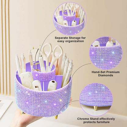 Diesisa Makeup Brush Holder Organizer,360° Rotating Makeup Brush Organizer,5 Slot Make up Brushes Cup for Cosmetics, Nail Polish, Art Supply, Bathroom Vanity Desktop Organizer - White