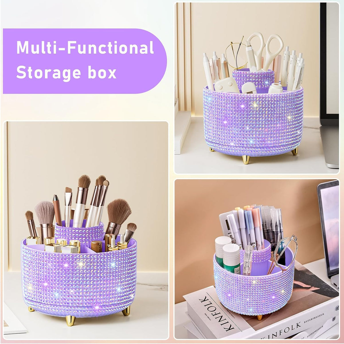 Diesisa Makeup Brush Holder Organizer,360° Rotating Makeup Brush Organizer,5 Slot Make up Brushes Cup for Cosmetics, Nail Polish, Art Supply, Bathroom Vanity Desktop Organizer - White