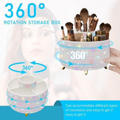 Diesisa Makeup Brush Holder Organizer,360° Rotating Makeup Brush Organizer,5 Slot Make up Brushes Cup for Cosmetics, Nail Polish, Art Supply, Bathroom Vanity Desktop Organizer - White