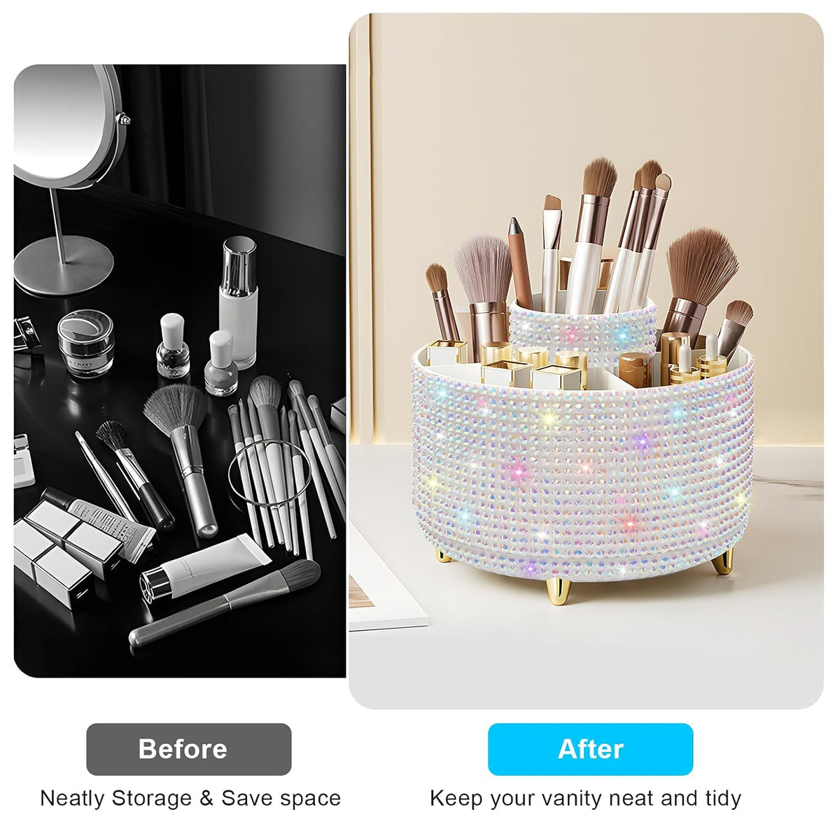 Diesisa Makeup Brush Holder Organizer,360° Rotating Makeup Brush Organizer,5 Slot Make up Brushes Cup for Cosmetics, Nail Polish, Art Supply, Bathroom Vanity Desktop Organizer - White