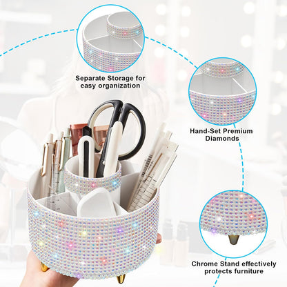 Diesisa Makeup Brush Holder Organizer,360° Rotating Makeup Brush Organizer,5 Slot Make up Brushes Cup for Cosmetics, Nail Polish, Art Supply, Bathroom Vanity Desktop Organizer - White
