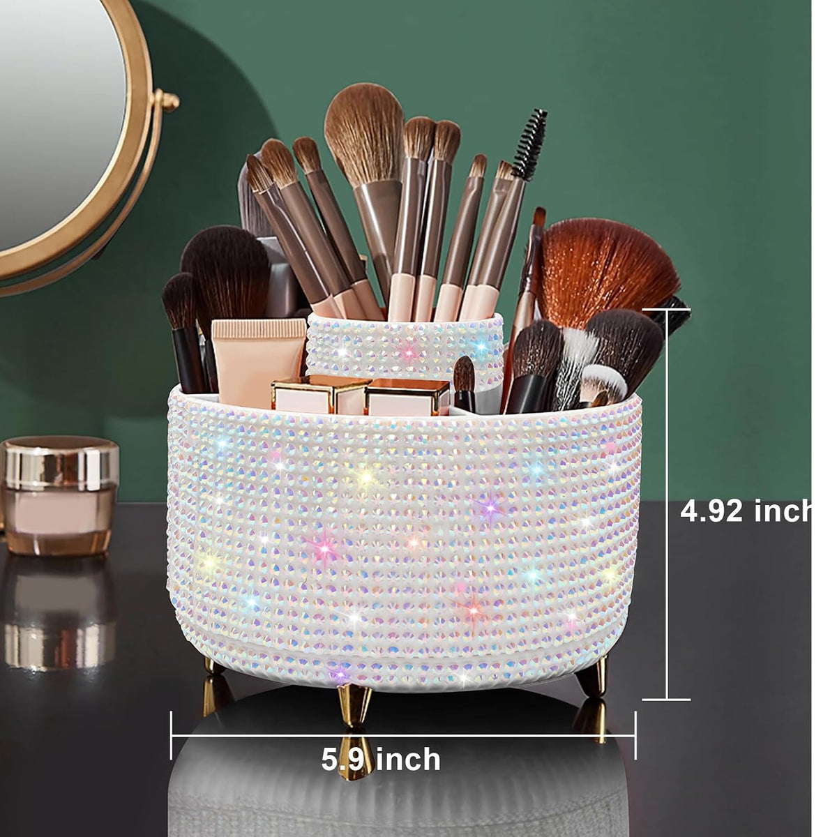 Diesisa Makeup Brush Holder Organizer,360° Rotating Makeup Brush Organizer,5 Slot Make up Brushes Cup for Cosmetics, Nail Polish, Art Supply, Bathroom Vanity Desktop Organizer - White