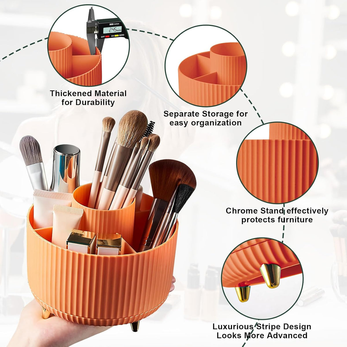 Diesisa Makeup Brush Holder Organizer,360° Rotating Makeup Brush Organizer,5 Slot Make up Brushes Cup for Cosmetics, Nail Polish, Art Supply, Bathroom Vanity Desktop Organizer - White