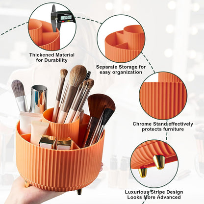 Diesisa Makeup Brush Holder Organizer,360° Rotating Makeup Brush Organizer,5 Slot Make up Brushes Cup for Cosmetics, Nail Polish, Art Supply, Bathroom Vanity Desktop Organizer - White