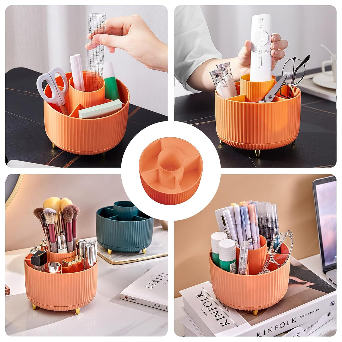 Diesisa Makeup Brush Holder Organizer,360° Rotating Makeup Brush Organizer,5 Slot Make up Brushes Cup for Cosmetics, Nail Polish, Art Supply, Bathroom Vanity Desktop Organizer - White