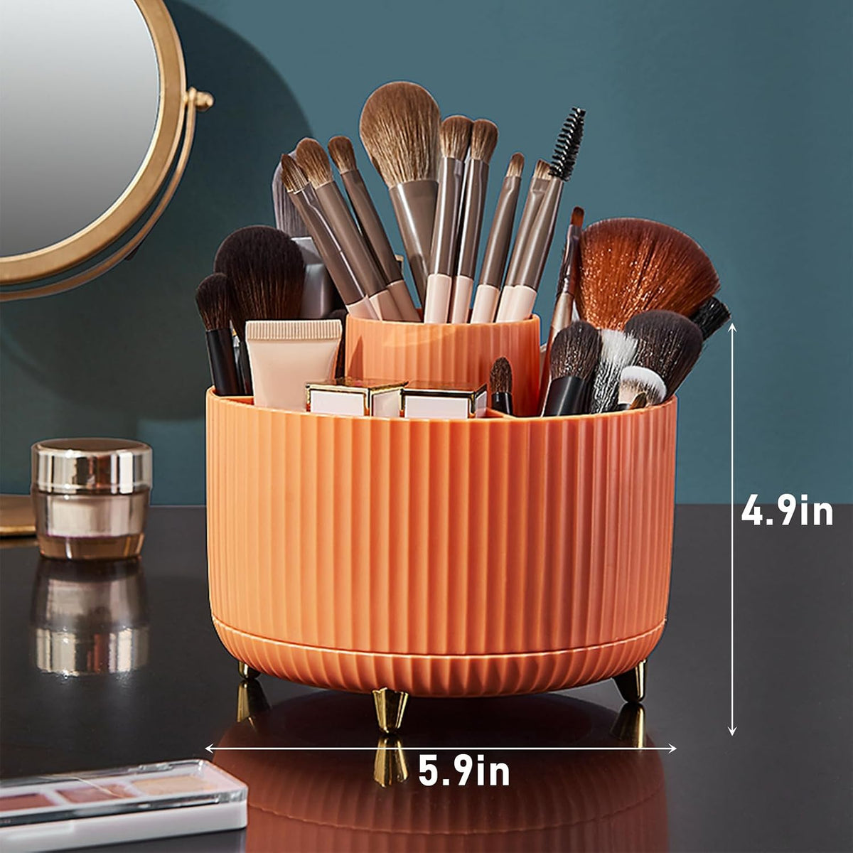 Diesisa Makeup Brush Holder Organizer,360° Rotating Makeup Brush Organizer,5 Slot Make up Brushes Cup for Cosmetics, Nail Polish, Art Supply, Bathroom Vanity Desktop Organizer - White
