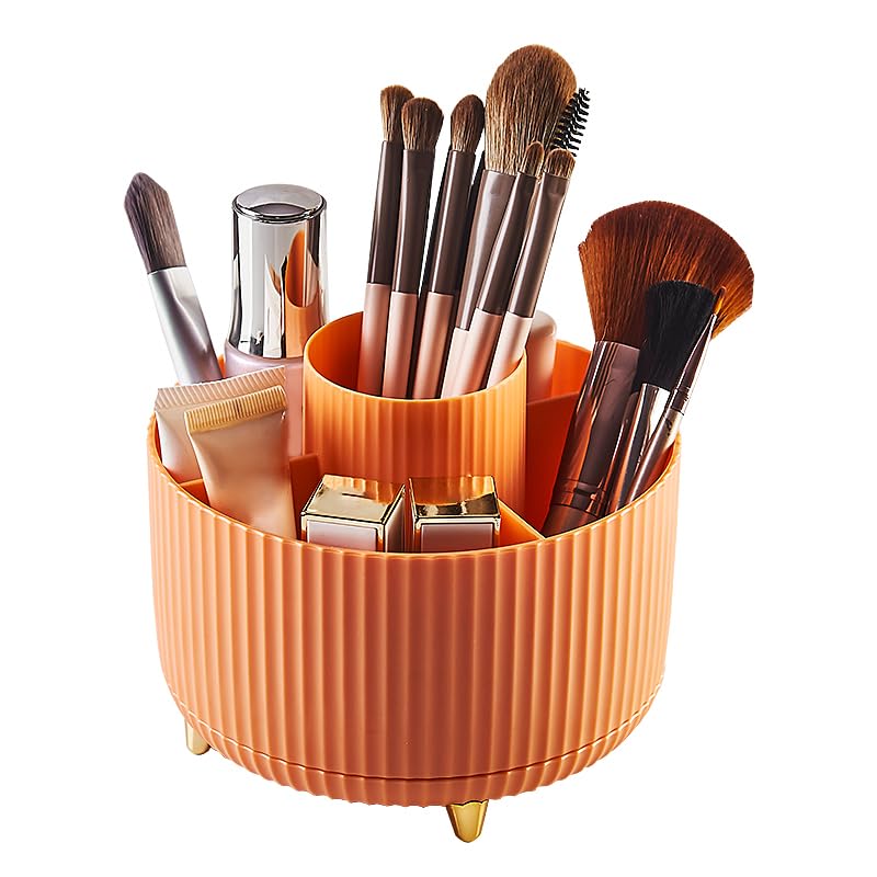 Diesisa Makeup Brush Holder Organizer,360° Rotating Makeup Brush Organizer,5 Slot Make up Brushes Cup for Cosmetics, Nail Polish, Art Supply, Bathroom Vanity Desktop Organizer - White