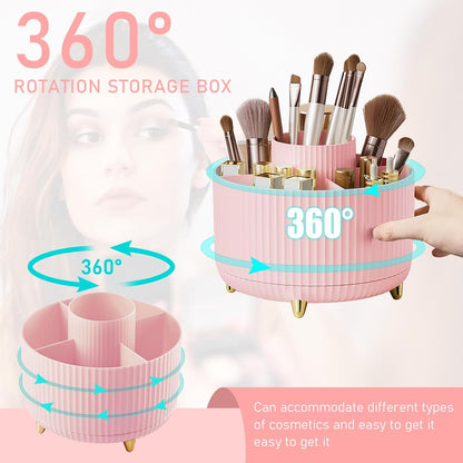 Diesisa Makeup Brush Holder Organizer,360° Rotating Makeup Brush Organizer,5 Slot Make up Brushes Cup for Cosmetics, Nail Polish, Art Supply, Bathroom Vanity Desktop Organizer - White