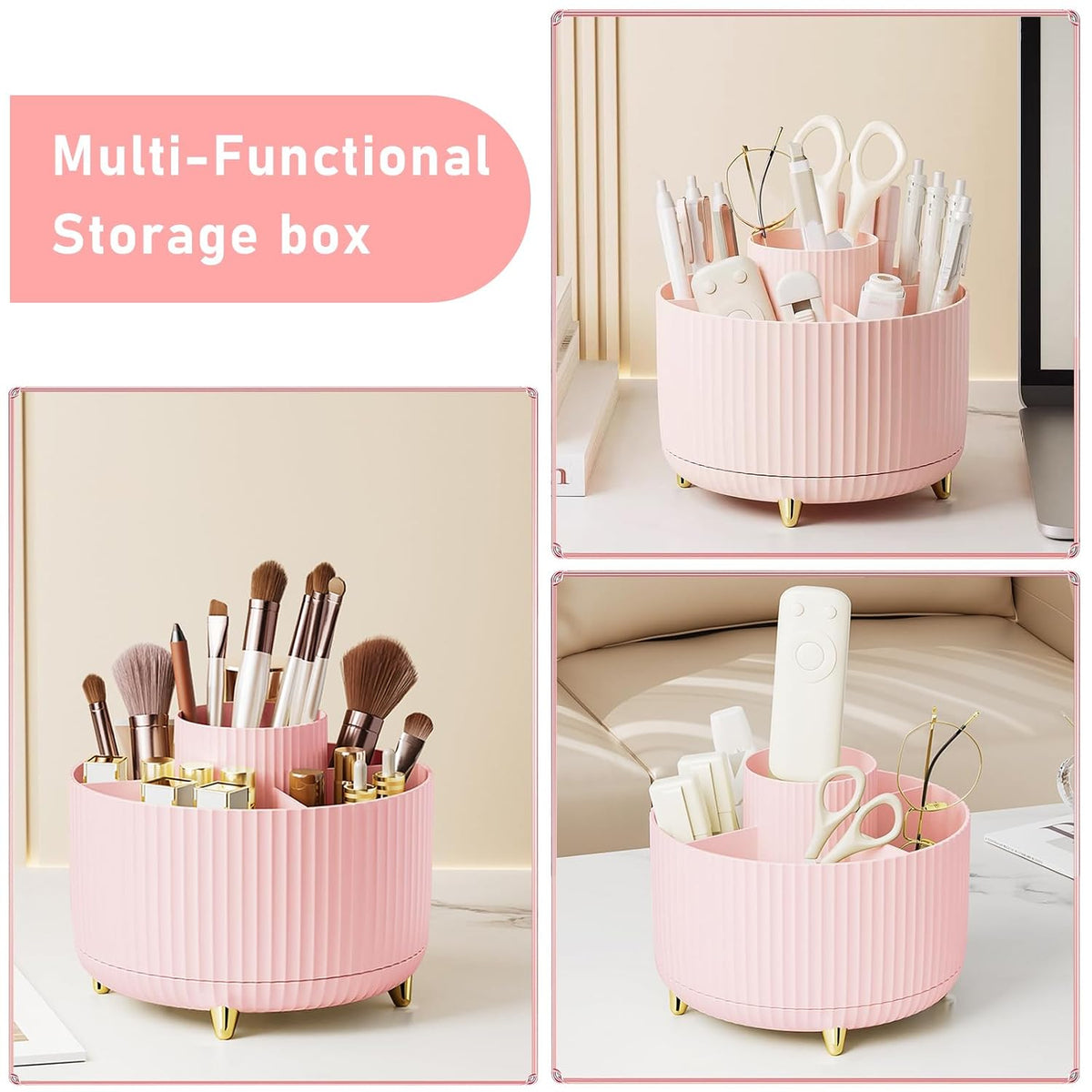 Diesisa Makeup Brush Holder Organizer,360° Rotating Makeup Brush Organizer,5 Slot Make up Brushes Cup for Cosmetics, Nail Polish, Art Supply, Bathroom Vanity Desktop Organizer - White