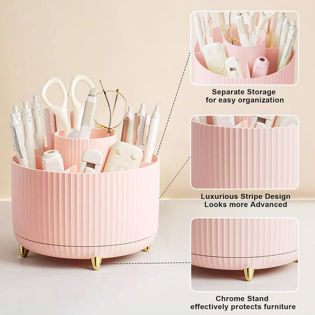 Diesisa Makeup Brush Holder Organizer,360° Rotating Makeup Brush Organizer,5 Slot Make up Brushes Cup for Cosmetics, Nail Polish, Art Supply, Bathroom Vanity Desktop Organizer - White