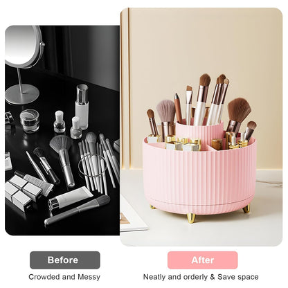 Diesisa Makeup Brush Holder Organizer,360° Rotating Makeup Brush Organizer,5 Slot Make up Brushes Cup for Cosmetics, Nail Polish, Art Supply, Bathroom Vanity Desktop Organizer - White