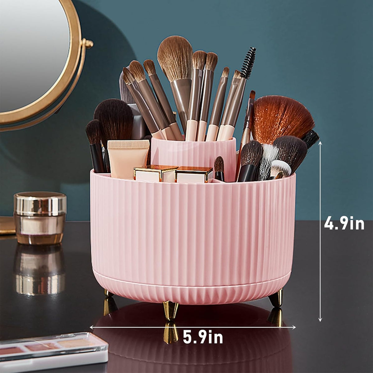 Diesisa Makeup Brush Holder Organizer,360° Rotating Makeup Brush Organizer,5 Slot Make up Brushes Cup for Cosmetics, Nail Polish, Art Supply, Bathroom Vanity Desktop Organizer - White