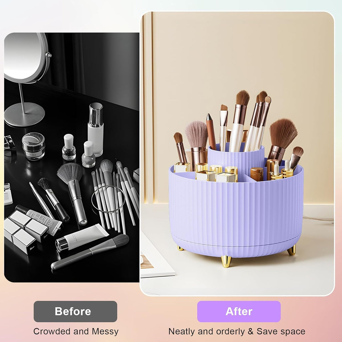 Diesisa Makeup Brush Holder Organizer,360° Rotating Makeup Brush Organizer,5 Slot Make up Brushes Cup for Cosmetics, Nail Polish, Art Supply, Bathroom Vanity Desktop Organizer - White
