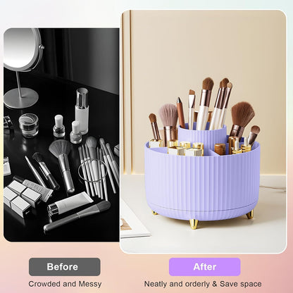 Diesisa Makeup Brush Holder Organizer,360° Rotating Makeup Brush Organizer,5 Slot Make up Brushes Cup for Cosmetics, Nail Polish, Art Supply, Bathroom Vanity Desktop Organizer - White