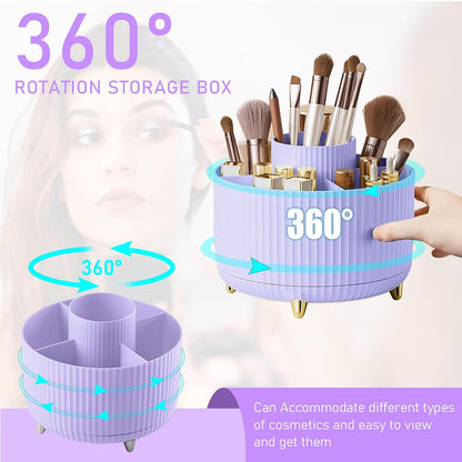 Diesisa Makeup Brush Holder Organizer,360° Rotating Makeup Brush Organizer,5 Slot Make up Brushes Cup for Cosmetics, Nail Polish, Art Supply, Bathroom Vanity Desktop Organizer - White
