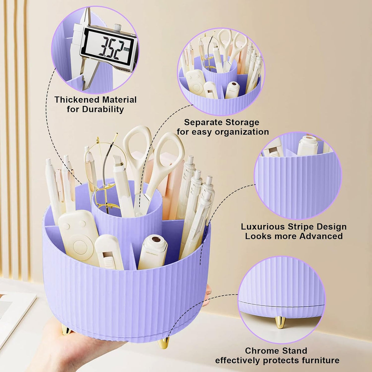 Diesisa Makeup Brush Holder Organizer,360° Rotating Makeup Brush Organizer,5 Slot Make up Brushes Cup for Cosmetics, Nail Polish, Art Supply, Bathroom Vanity Desktop Organizer - White