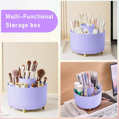 Diesisa Makeup Brush Holder Organizer,360° Rotating Makeup Brush Organizer,5 Slot Make up Brushes Cup for Cosmetics, Nail Polish, Art Supply, Bathroom Vanity Desktop Organizer - White