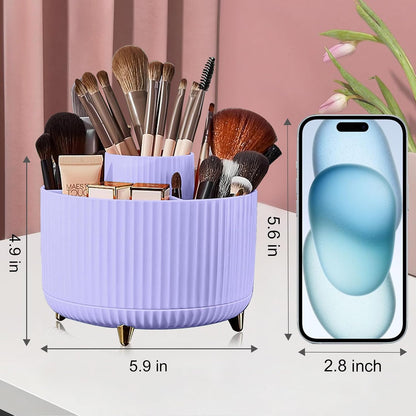 Diesisa Makeup Brush Holder Organizer,360° Rotating Makeup Brush Organizer,5 Slot Make up Brushes Cup for Cosmetics, Nail Polish, Art Supply, Bathroom Vanity Desktop Organizer - White