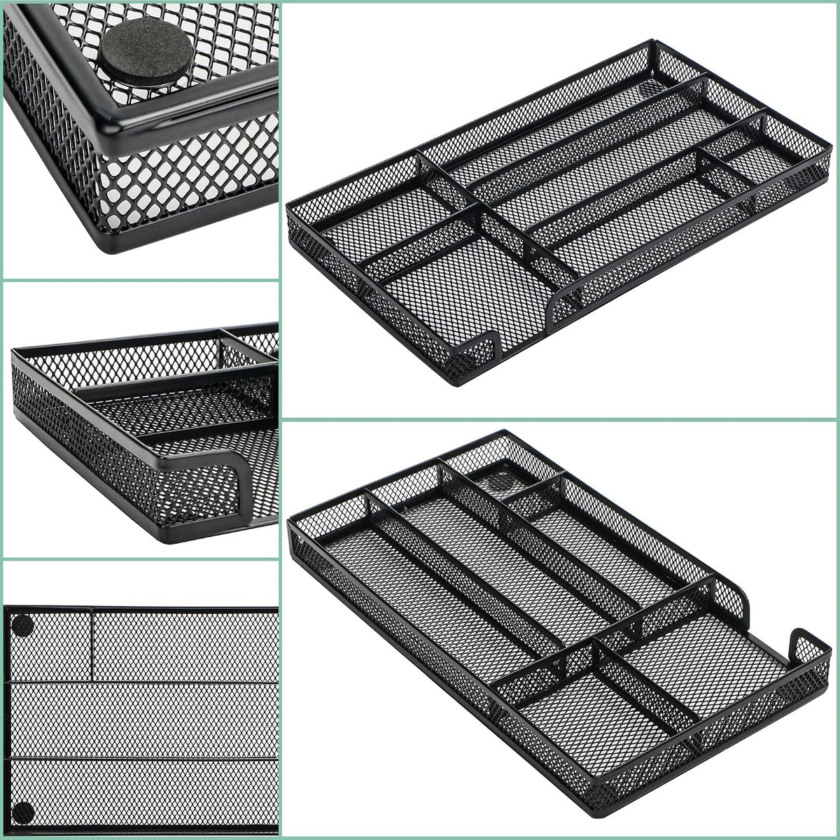 Annova Desk Drawer Organizer Tray for Office Organization - Metal Mesh - Storage Tray with Dividers for Pens, Desktop Accessories, Bathroom, Kitchen, Makeup and Office Supplies (Small, Gold)