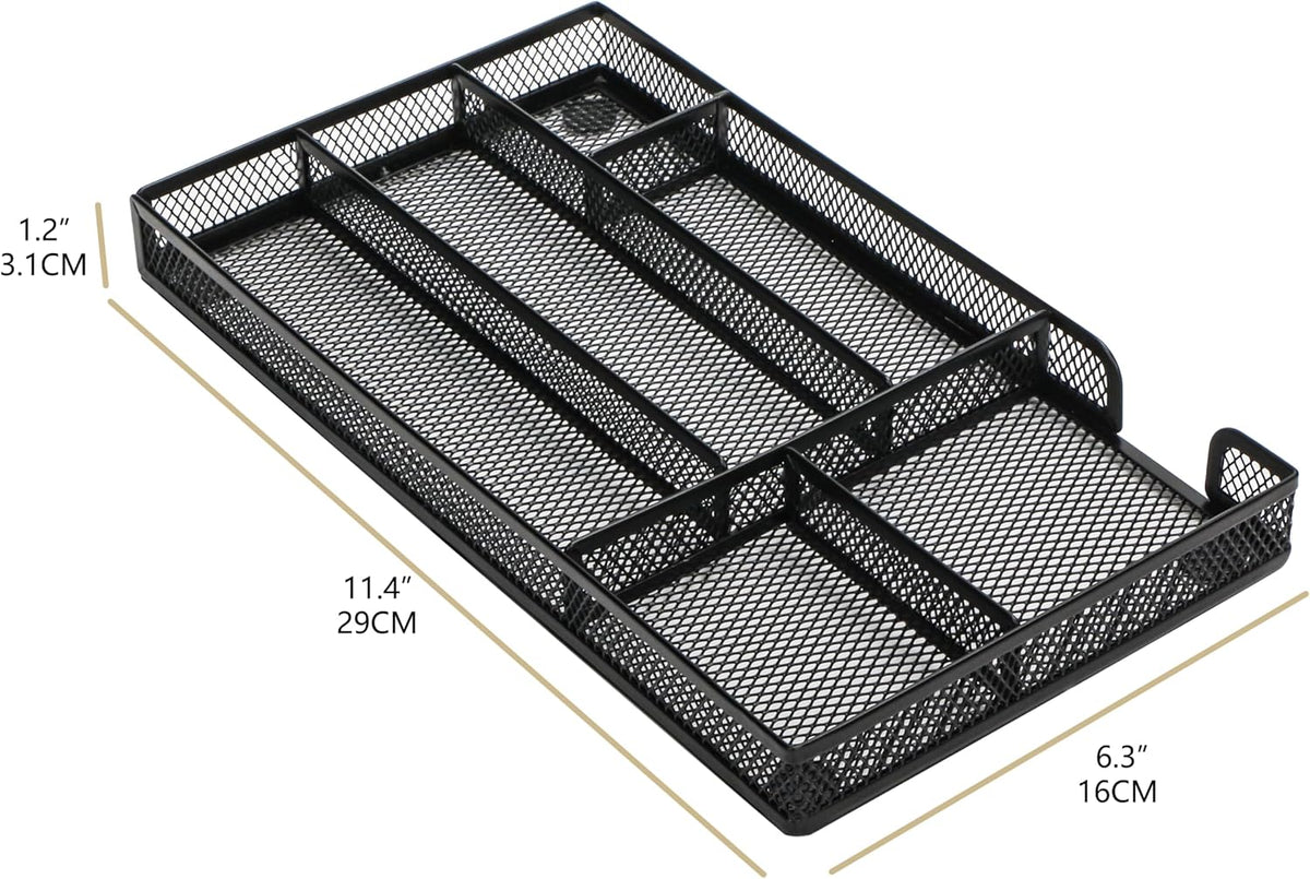 Annova Desk Drawer Organizer Tray for Office Organization - Metal Mesh - Storage Tray with Dividers for Pens, Desktop Accessories, Bathroom, Kitchen, Makeup and Office Supplies (Small, Gold)