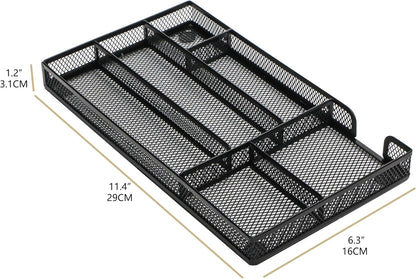 Annova Desk Drawer Organizer Tray for Office Organization - Metal Mesh - Storage Tray with Dividers for Pens, Desktop Accessories, Bathroom, Kitchen, Makeup and Office Supplies (Small, Gold)