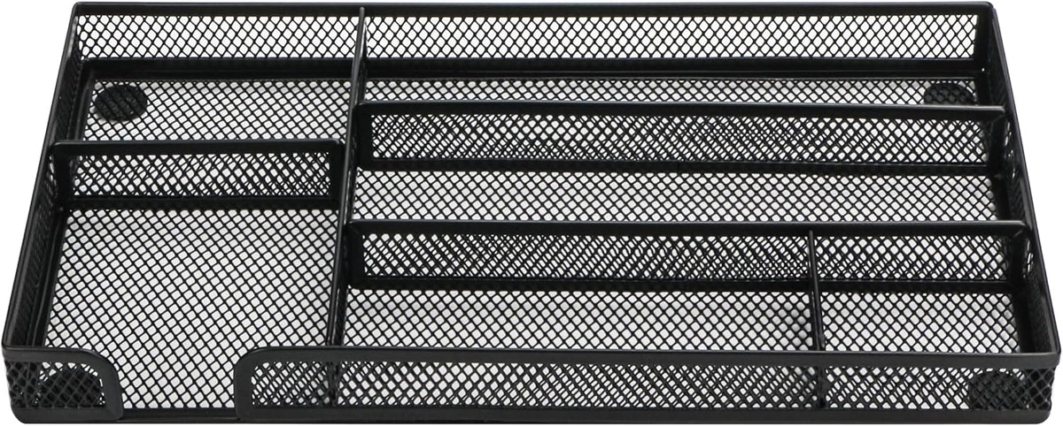 Annova Desk Drawer Organizer Tray for Office Organization - Metal Mesh - Storage Tray with Dividers for Pens, Desktop Accessories, Bathroom, Kitchen, Makeup and Office Supplies (Small, Gold)