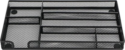 Annova Desk Drawer Organizer Tray for Office Organization - Metal Mesh - Storage Tray with Dividers for Pens, Desktop Accessories, Bathroom, Kitchen, Makeup and Office Supplies (Small, Gold)