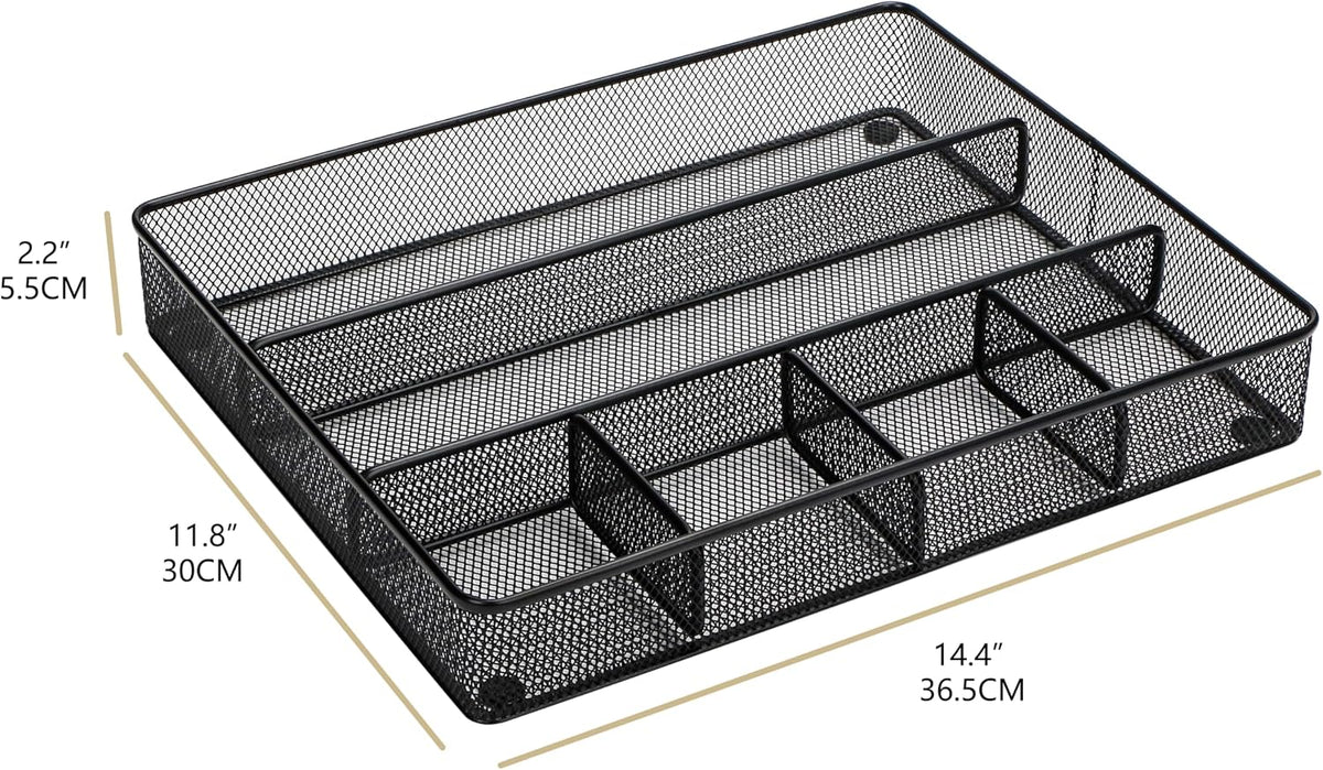 Annova Desk Drawer Organizer Tray for Office Organization - Metal Mesh - Storage Tray with Dividers for Pens, Desktop Accessories, Bathroom, Kitchen, Makeup and Office Supplies (Small, Gold)