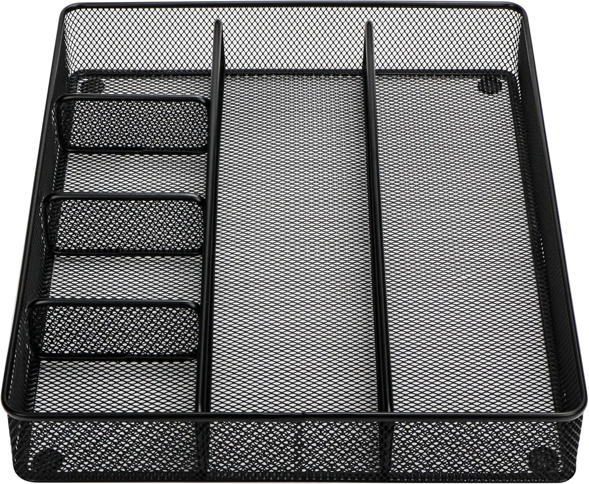 Annova Desk Drawer Organizer Tray for Office Organization - Metal Mesh - Storage Tray with Dividers for Pens, Desktop Accessories, Bathroom, Kitchen, Makeup and Office Supplies (Small, Gold)
